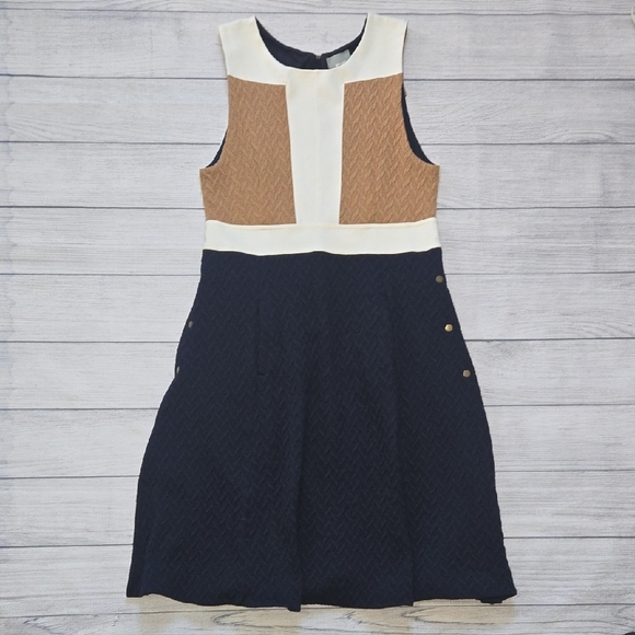 Maeve Dresses & Skirts - Maeve Colorblock Knit Sweater Dress Cream/Tan/Blue Size 14